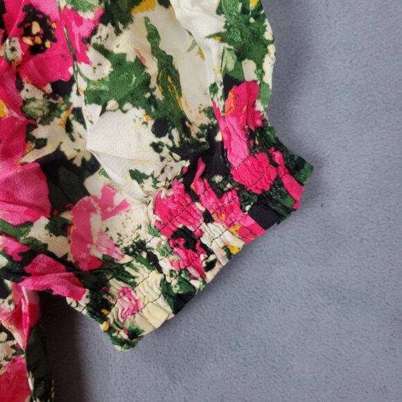 H&M Midi Dress Womens XL Multicolor Floral Square Neck Puff Sleeves Smocked Hems - Picture 6 of 10